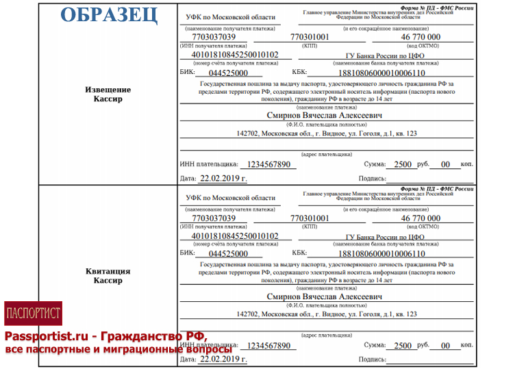 Квитанция на загранпаспорт нового образца для ребенка до 14 лет