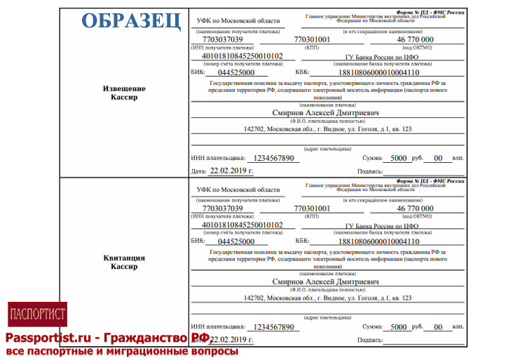 Квитанция на загранпаспорт нового образца для гражданина старше 14 лет