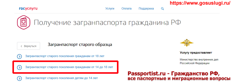 Загранпаспорт старого образца ребенку до 14 лет через Госуслуги